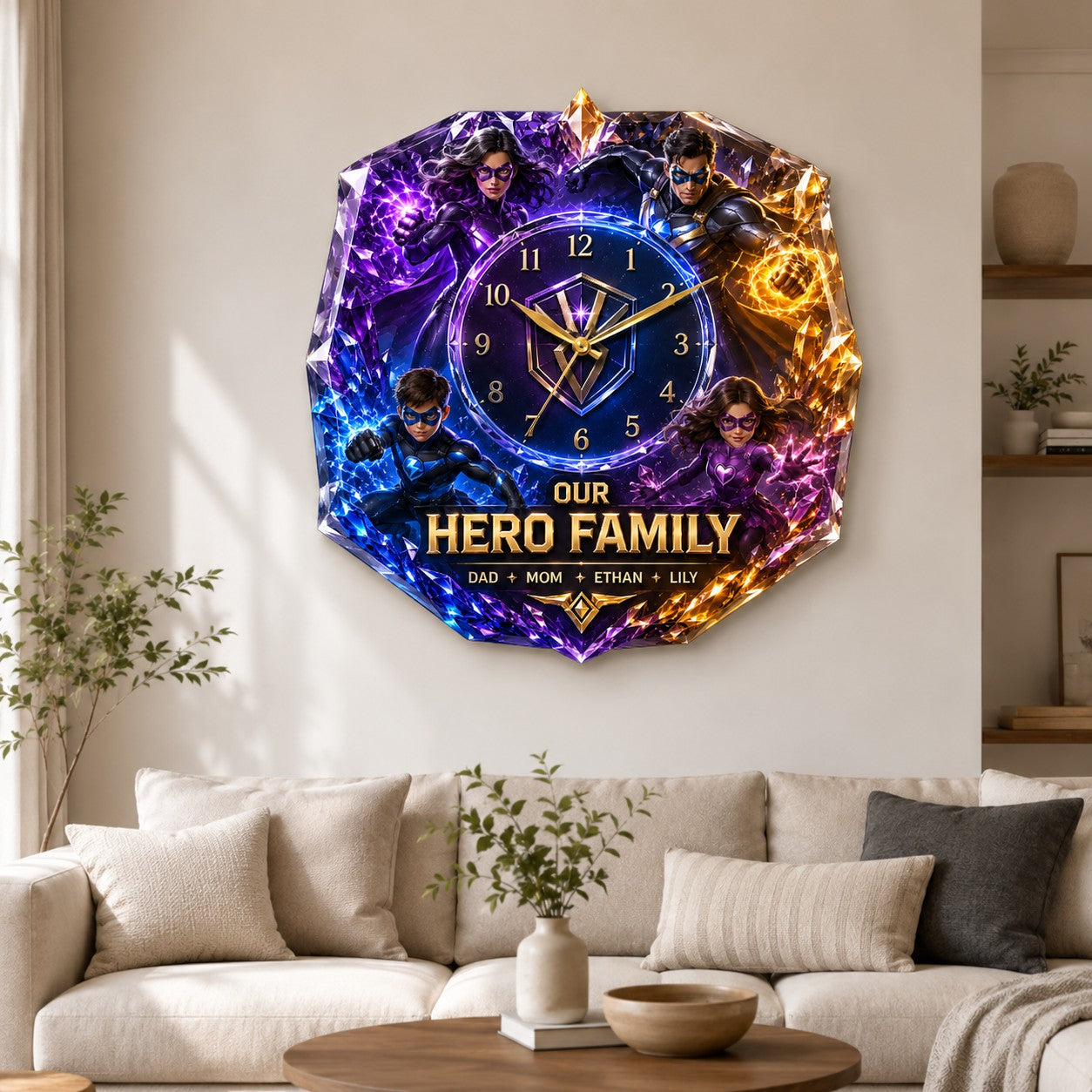 Personalized Hero Family Wall Clock, Family Keepsake with Custom Name — personalized with a custom name