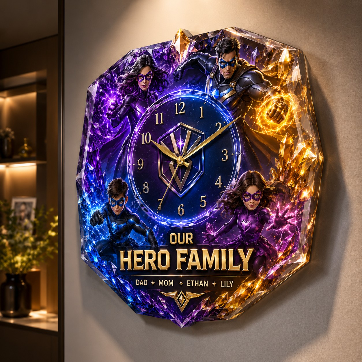 Personalized Hero Family Wall Clock, Family Keepsake with Custom Name — personalized with a custom name