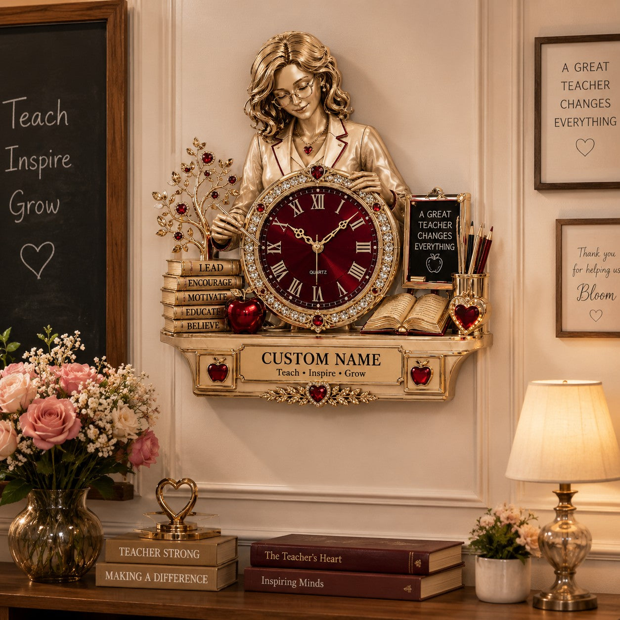 Personalized Teacher Appreciation Wall Clock with Custom Name — personalized with a custom name