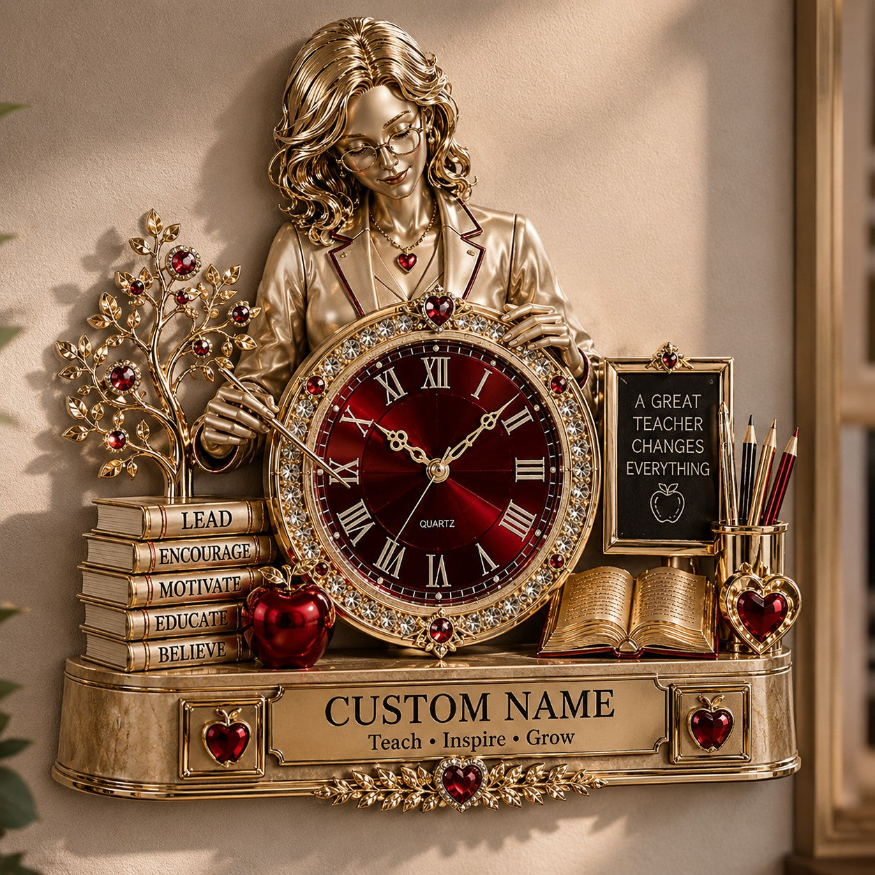 Personalized Teacher Appreciation Wall Clock with Custom Name — personalized with a custom name
