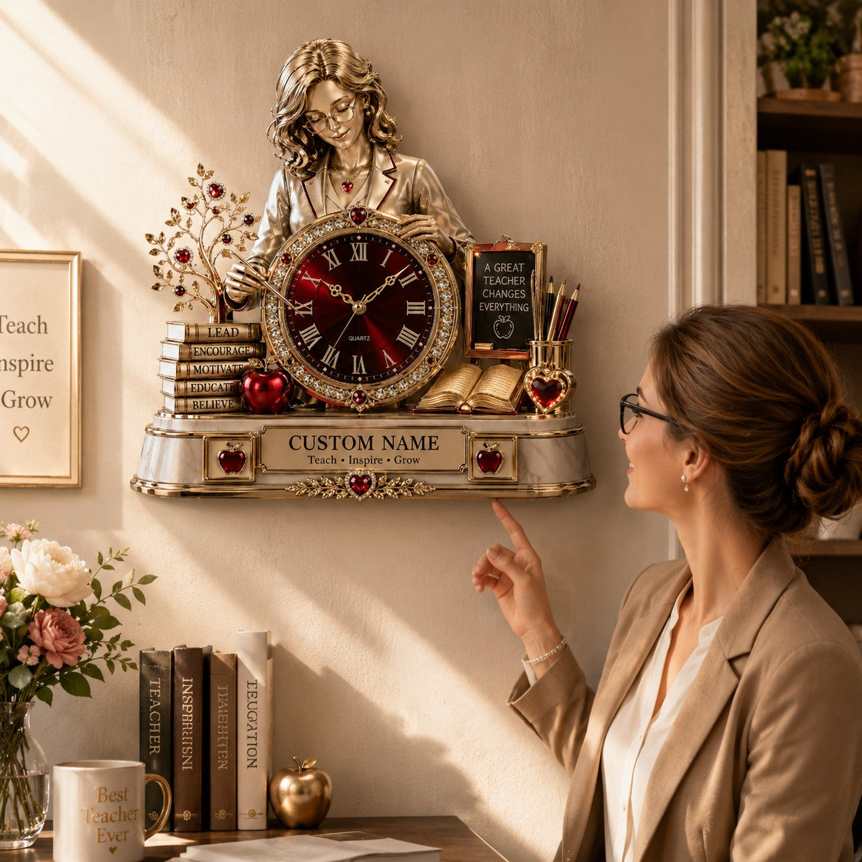 Personalized Teacher Appreciation Wall Clock with Custom Name — personalized with a custom name