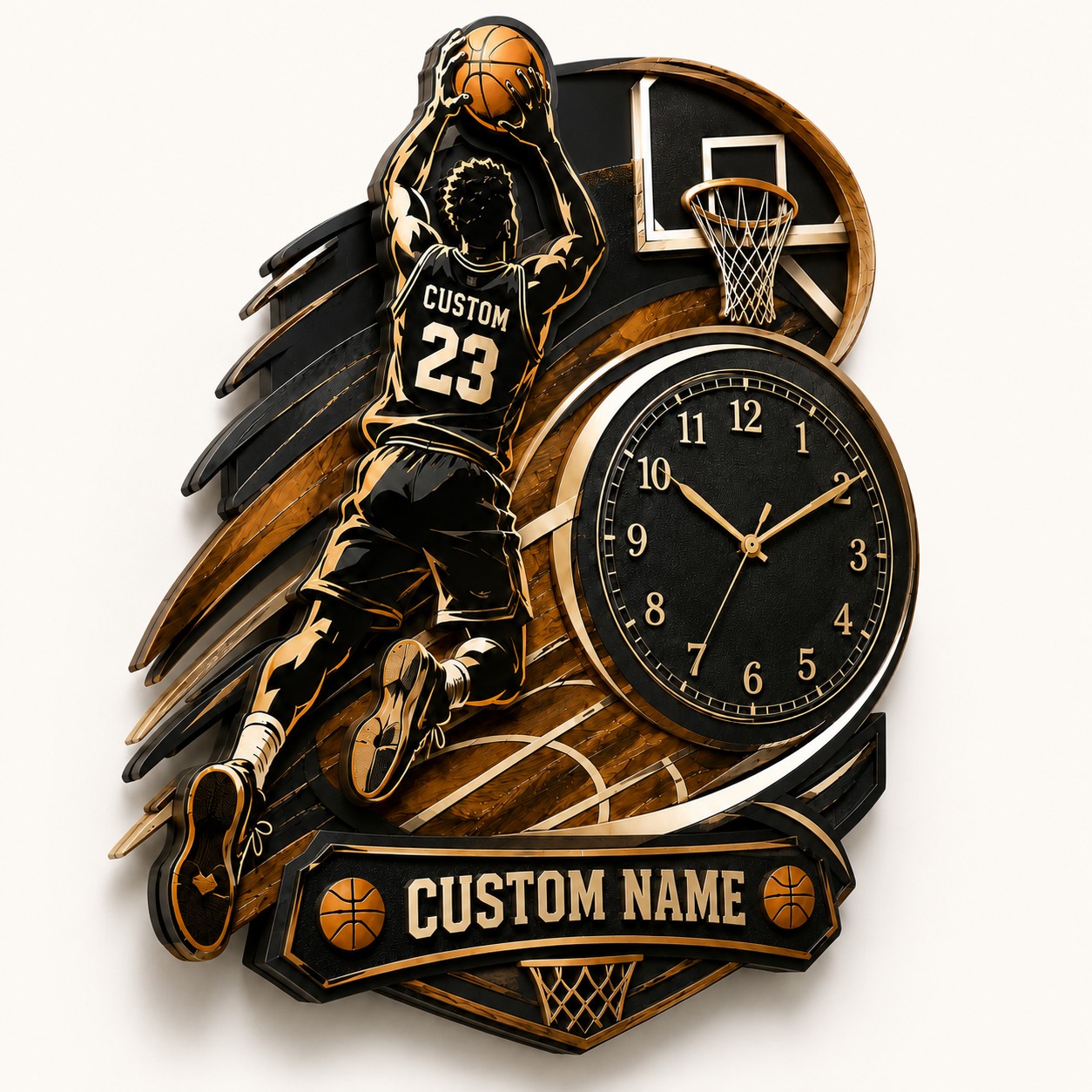 Personalized Basketball Wall Clock with Custom Name — personalized with a custom name