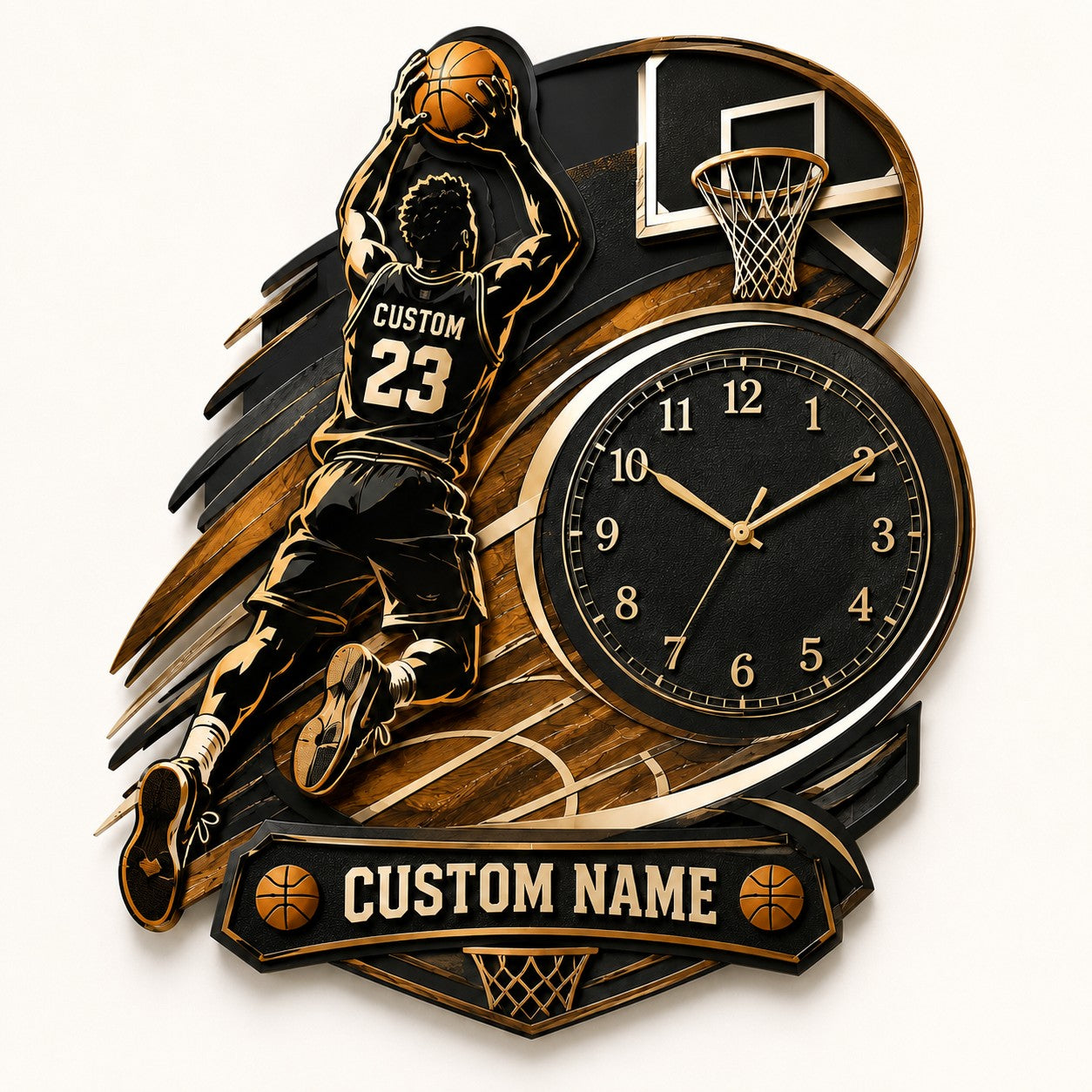 Personalized Basketball Wall Clock with Custom Name — personalized with a custom name