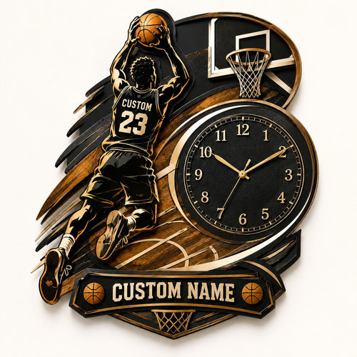 Personalized Basketball Wall Clock with Custom Name — personalized with a custom name