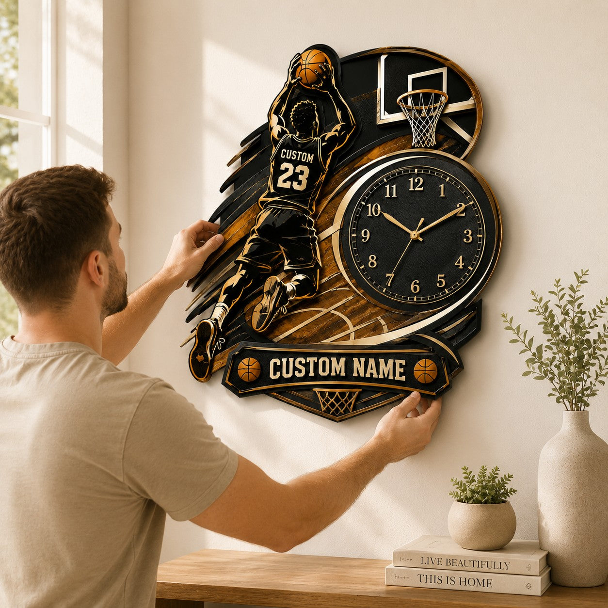 Personalized Basketball Wall Clock with Custom Name — personalized with a custom name