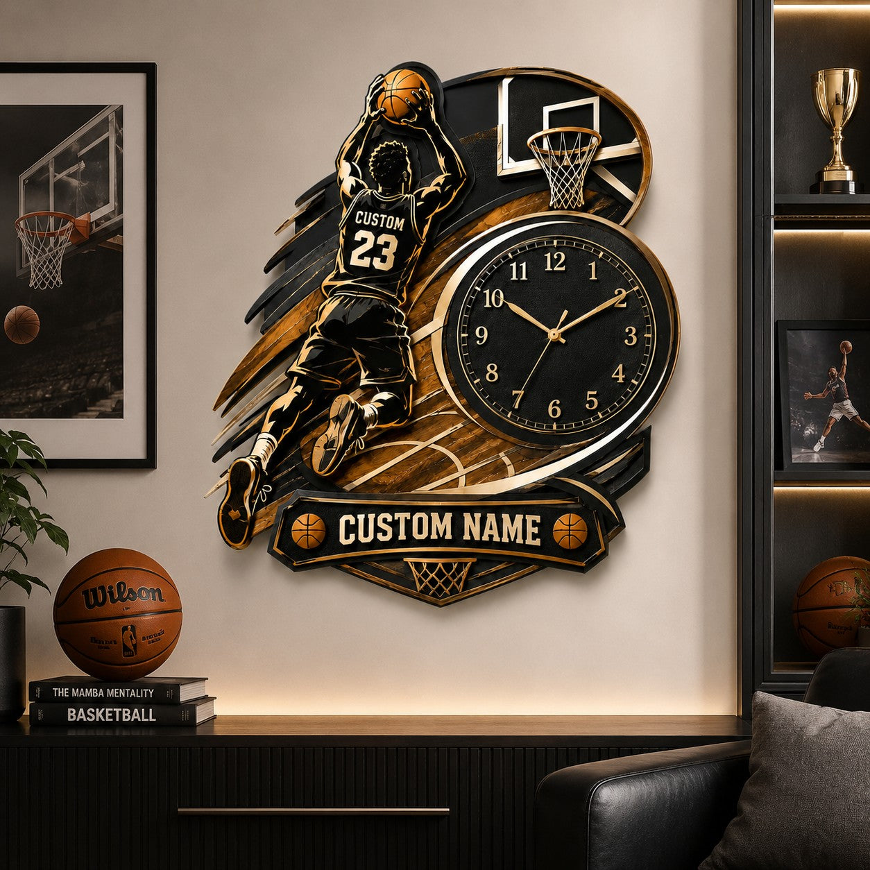 Personalized Basketball Wall Clock with Custom Name — personalized with a custom name