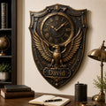 Personalized Eagle Shield Wall Clock with Custom Name — personalized with a custom name