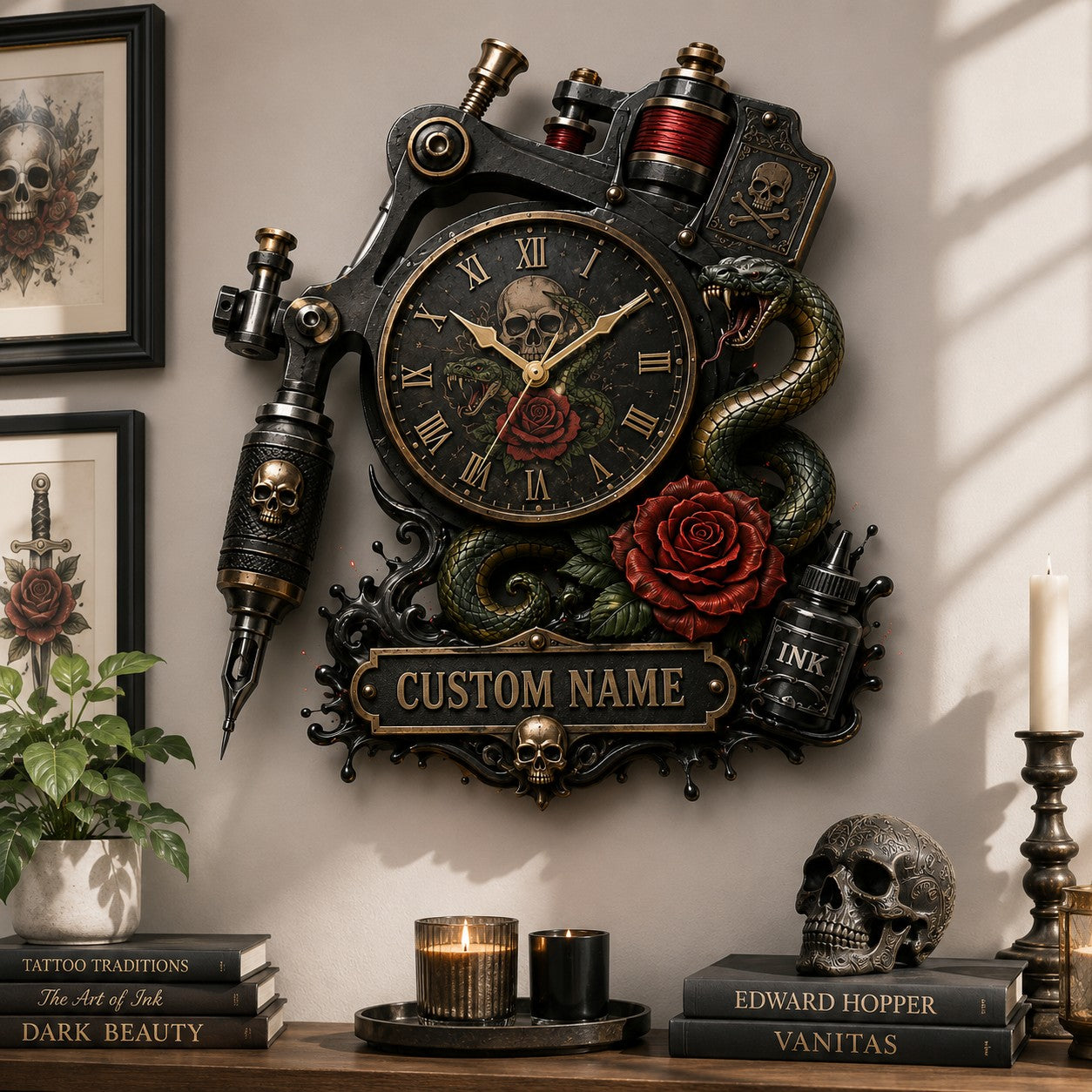 Personalized Tattoo Artists Wall Clock with Custom Name — personalized with a custom name