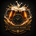 Personalized Craft Beer Celebration Wall Clock with Custom Name — personalized with a custom name