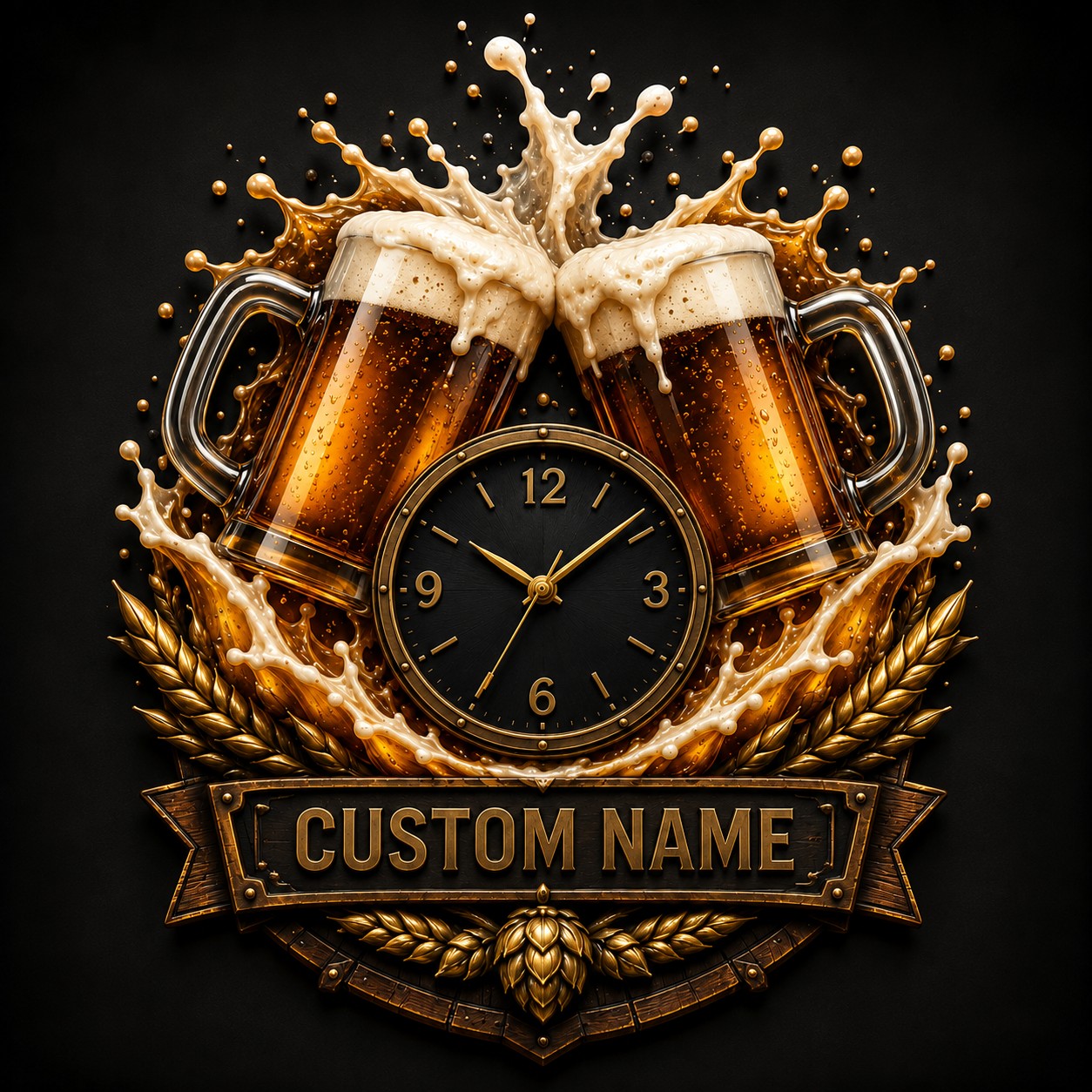 Personalized Craft Beer Celebration Wall Clock with Custom Name — personalized with a custom name