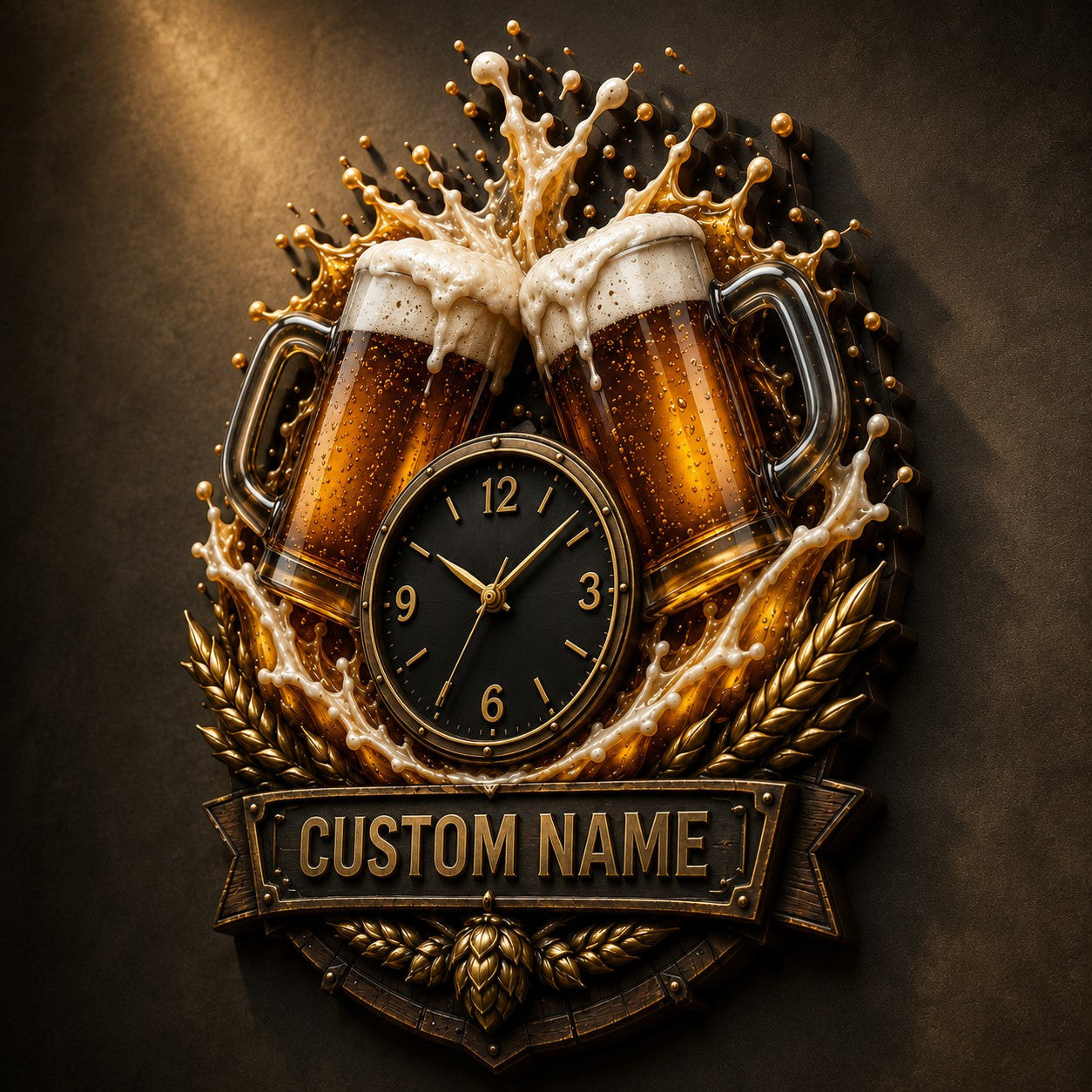 Personalized Craft Beer Celebration Wall Clock with Custom Name — personalized with a custom name