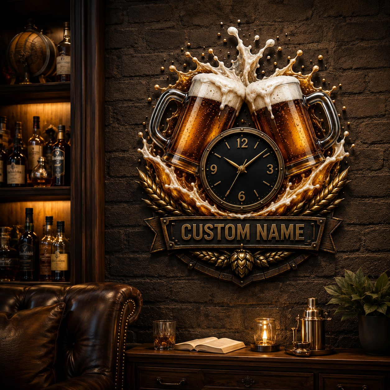 Personalized Craft Beer Celebration Wall Clock with Custom Name — personalized with a custom name