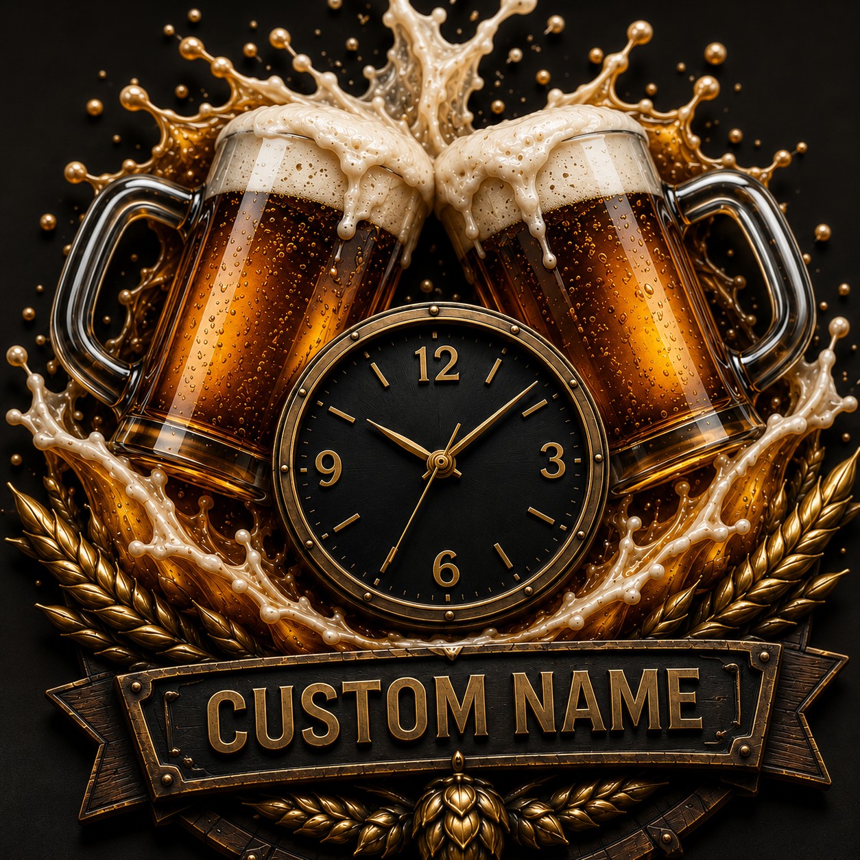 Personalized Craft Beer Celebration Wall Clock with Custom Name — personalized with a custom name