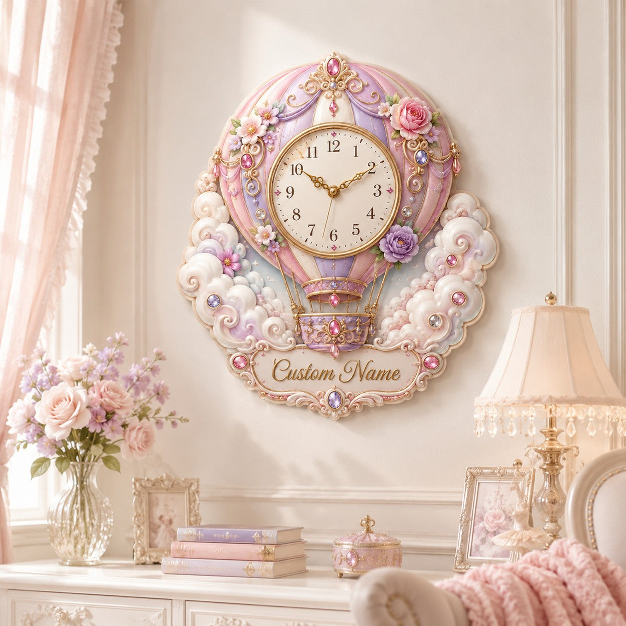 Personalized Balloon Wall Clock with Custom Name — personalized with a custom name