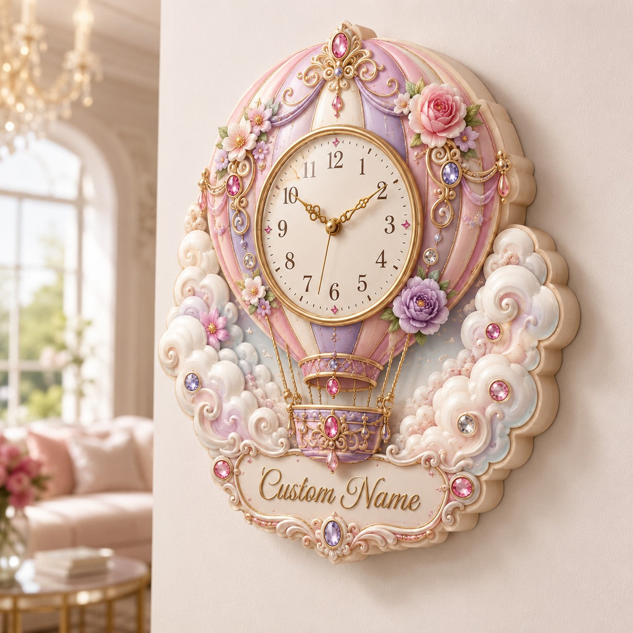 Personalized Balloon Wall Clock with Custom Name — personalized with a custom name