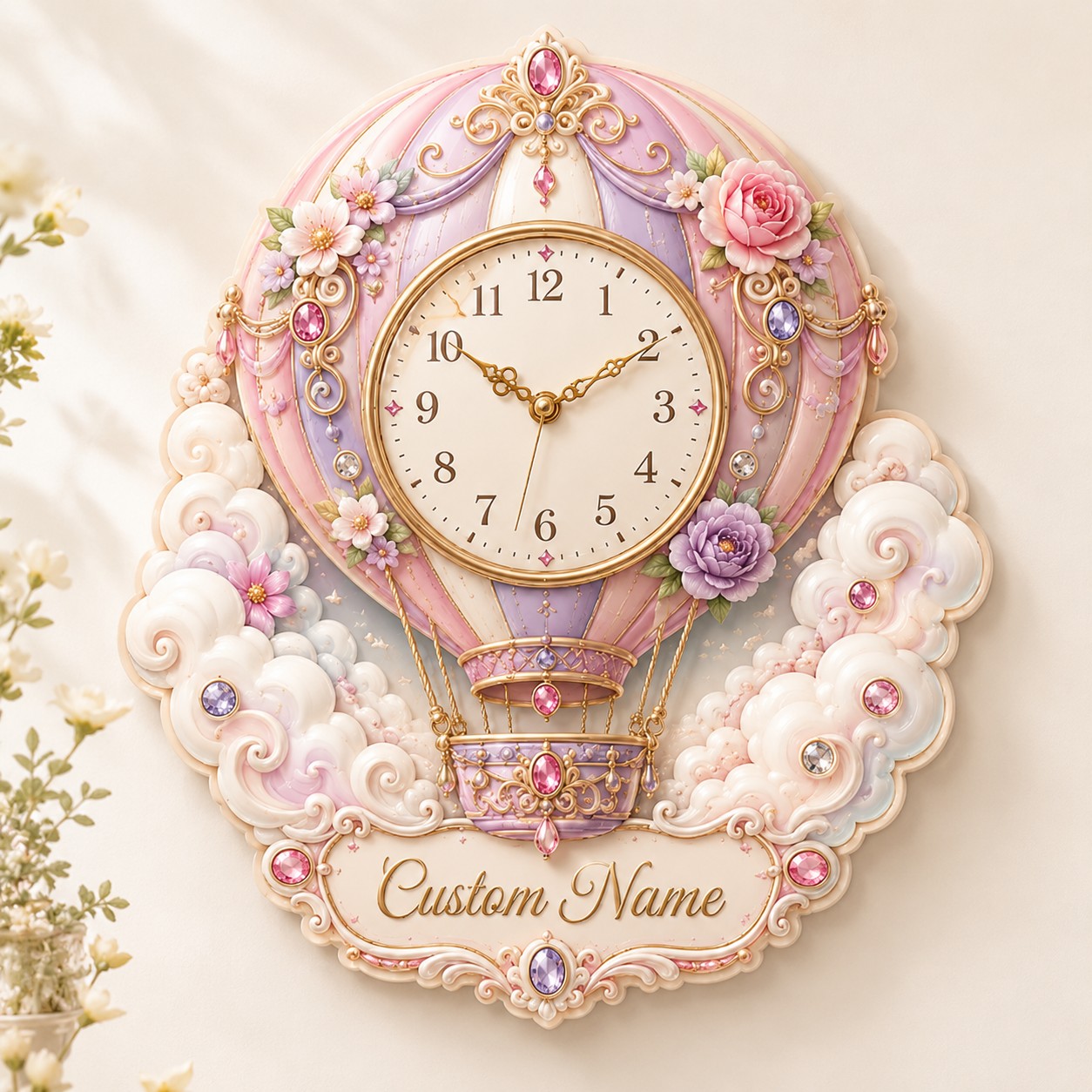 Personalized Balloon Wall Clock with Custom Name — personalized with a custom name