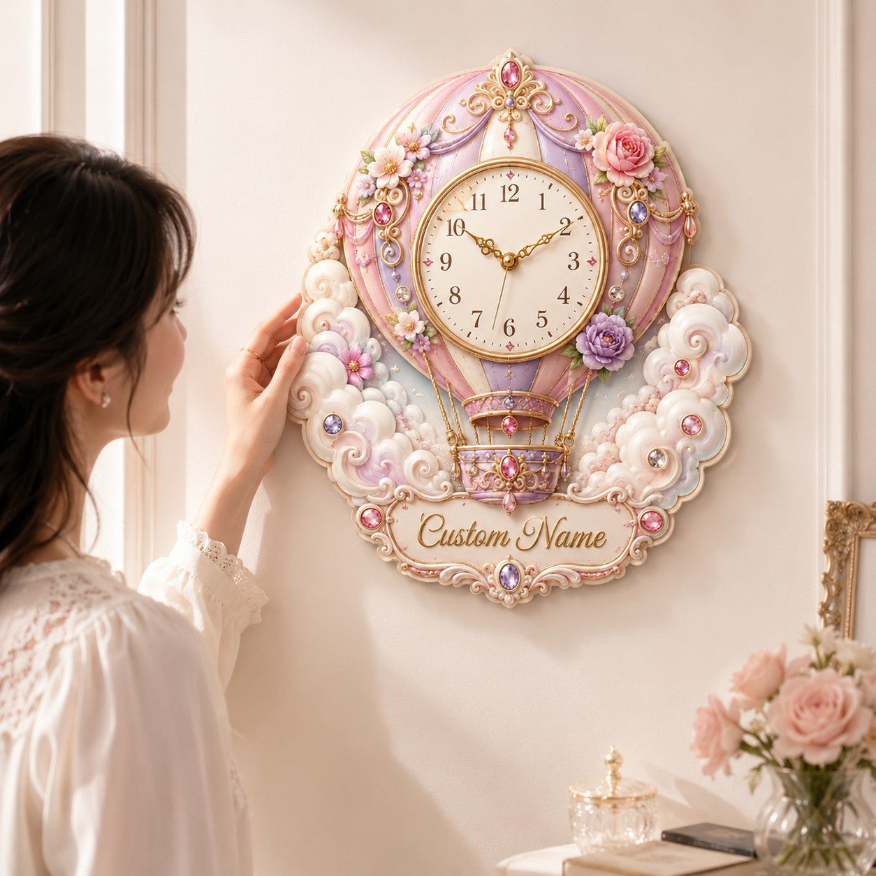 Personalized Balloon Wall Clock with Custom Name — personalized with a custom name