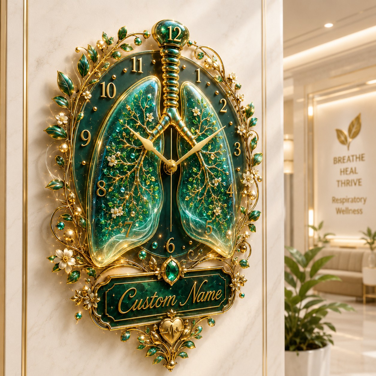 Personalized Respiratory Healthcare Wall Clock with Custom Name — personalized with a custom name