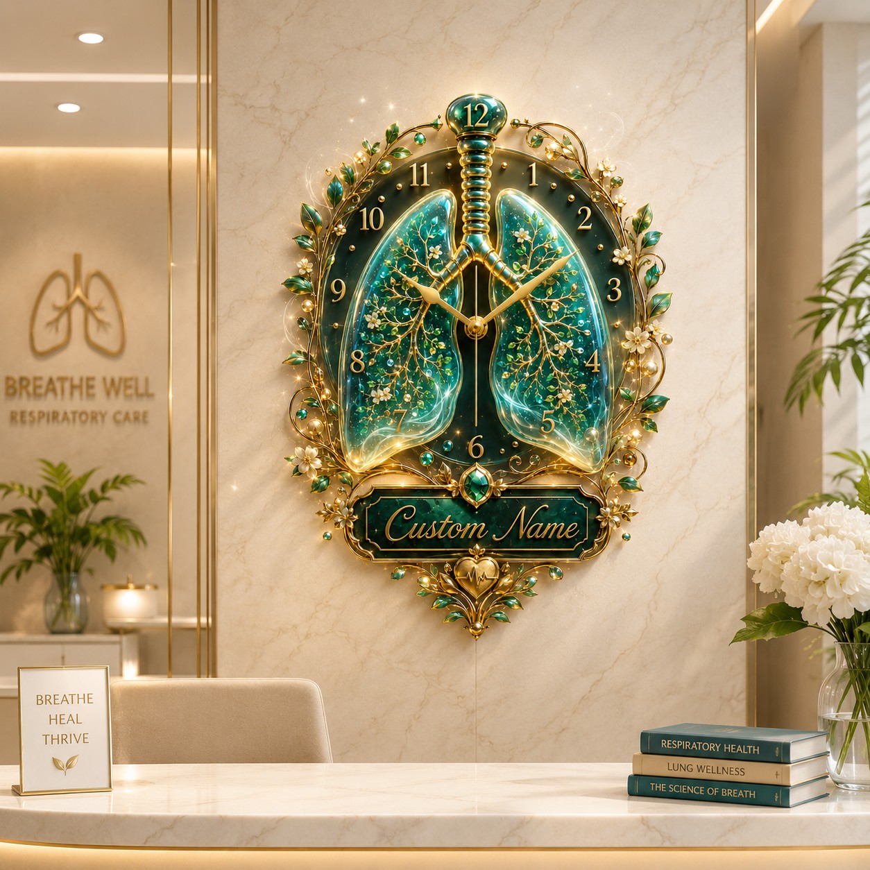Personalized Respiratory Healthcare Wall Clock with Custom Name — personalized with a custom name