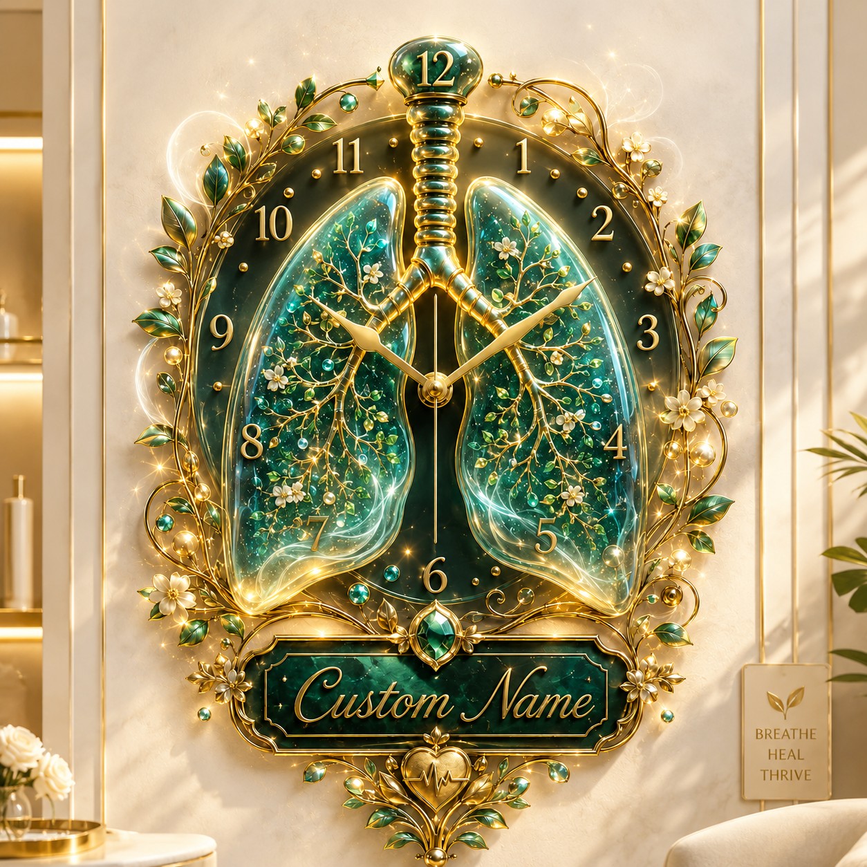Personalized Respiratory Healthcare Wall Clock with Custom Name — personalized with a custom name