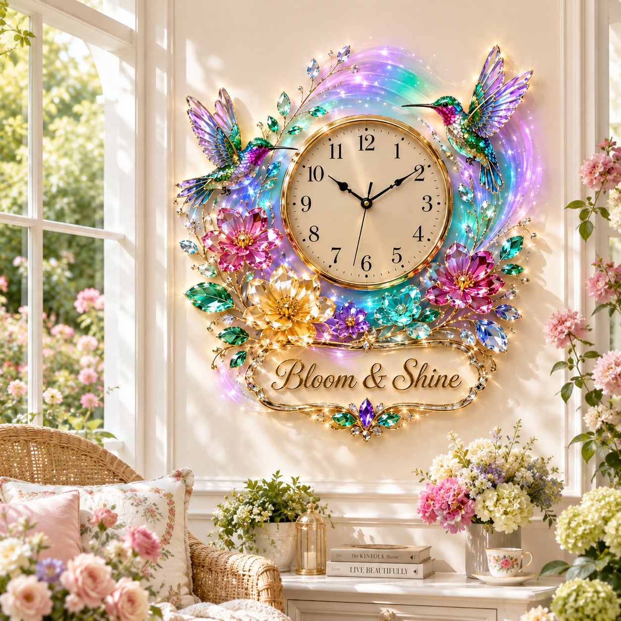 Personalized Hummingbird Wall Clock with Custom Name (Design 2) — personalized with a custom name