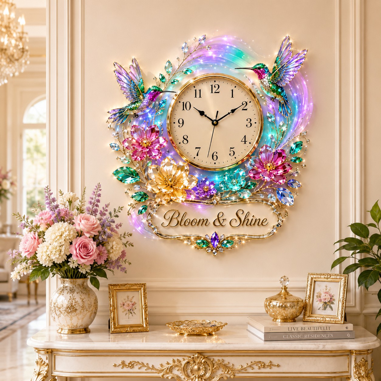 Personalized Hummingbird Wall Clock with Custom Name (Design 2) — personalized with a custom name
