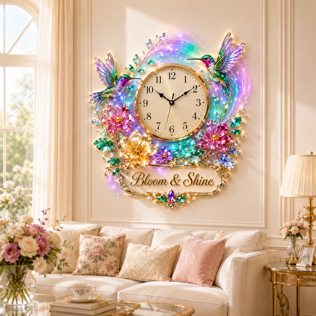 Personalized Hummingbird Wall Clock with Custom Name (Design 2) — personalized with a custom name
