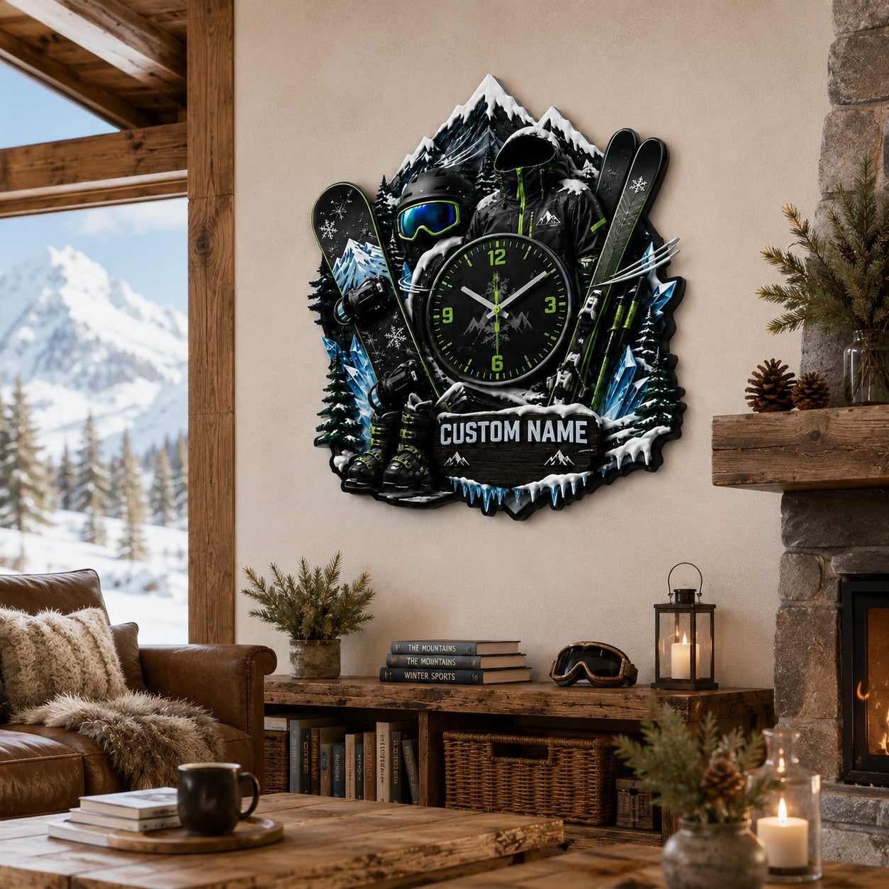 Personalized Winter Sports Wall Clock with Custom Name — personalized with a custom name