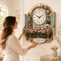 Personalized Rose Window Wall Clock with Custom Name — personalized with a custom name