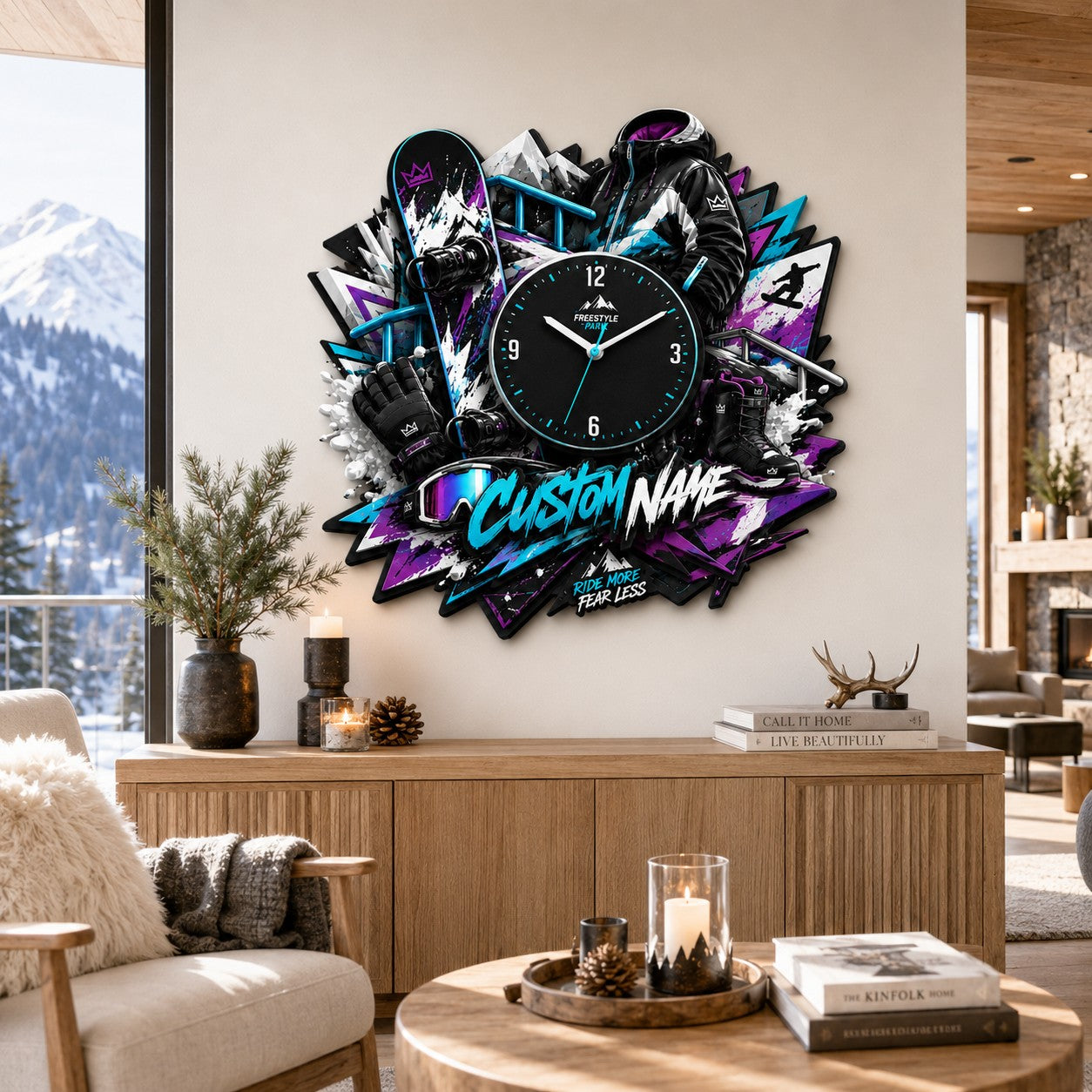 Personalized Snowboard Enthusiasts Wall Clock with Custom Name — personalized with a custom name