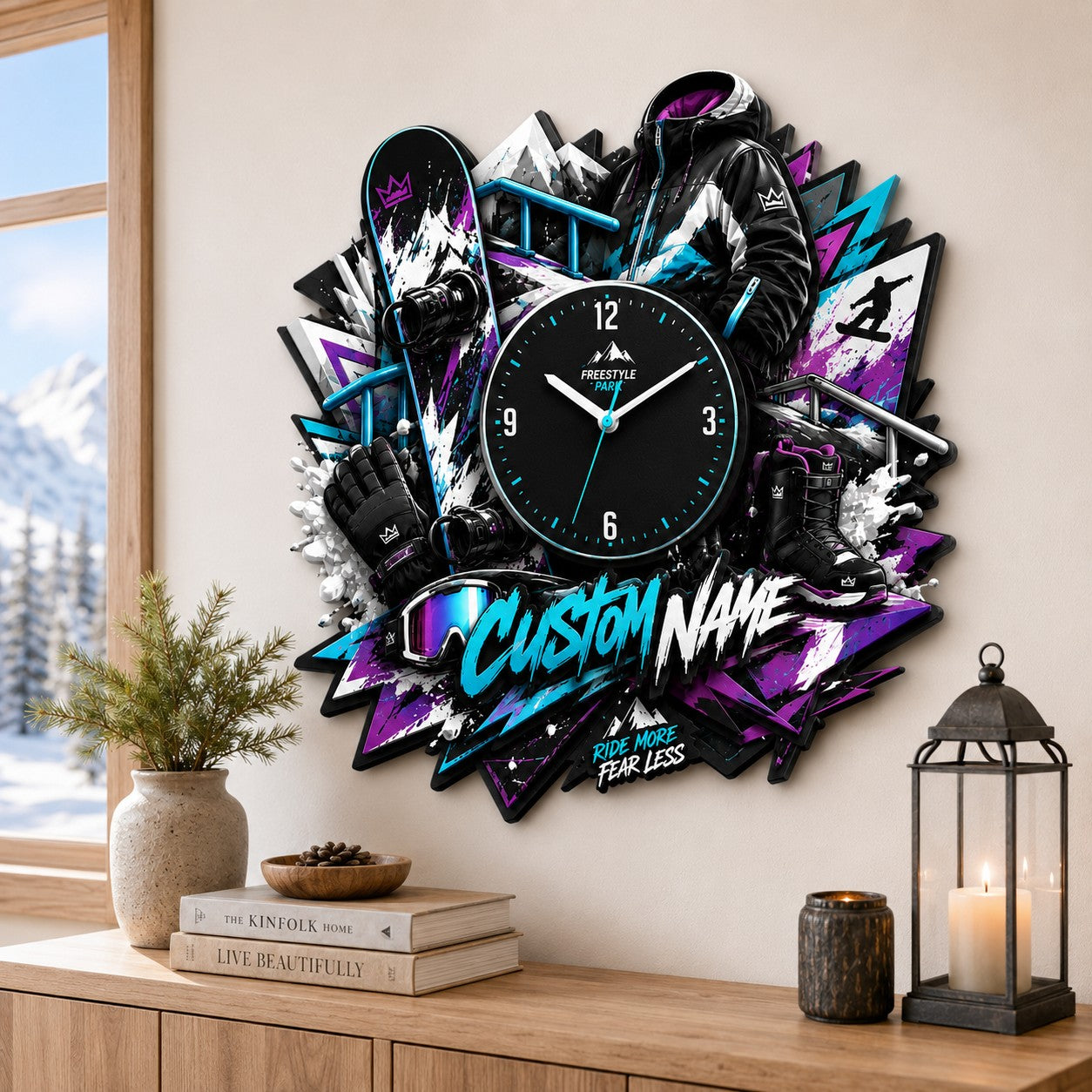 Personalized Snowboard Enthusiasts Wall Clock with Custom Name — personalized with a custom name
