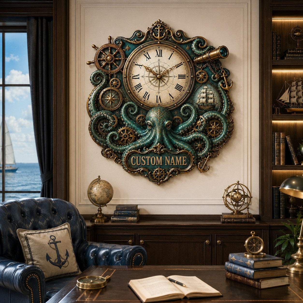 Personalized Steampunk Wall Clock with Custom Name — personalized with a custom name