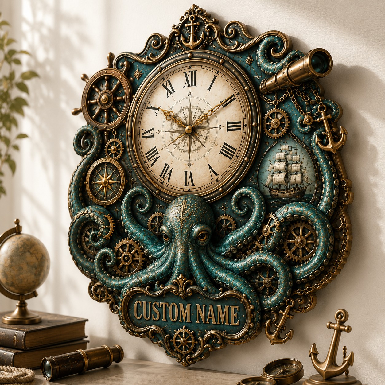 Personalized Steampunk Wall Clock with Custom Name — personalized with a custom name