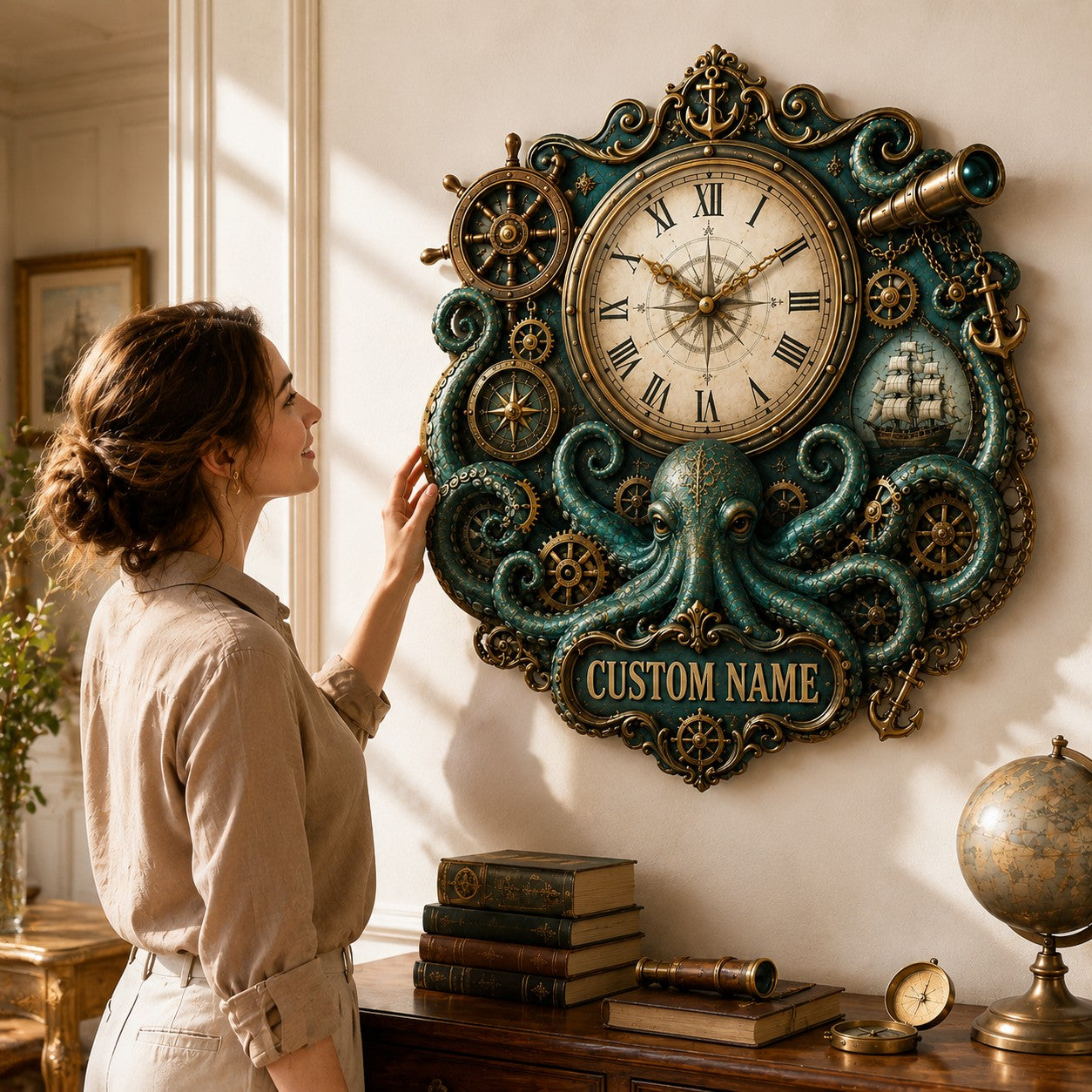 Personalized Steampunk Wall Clock with Custom Name — personalized with a custom name
