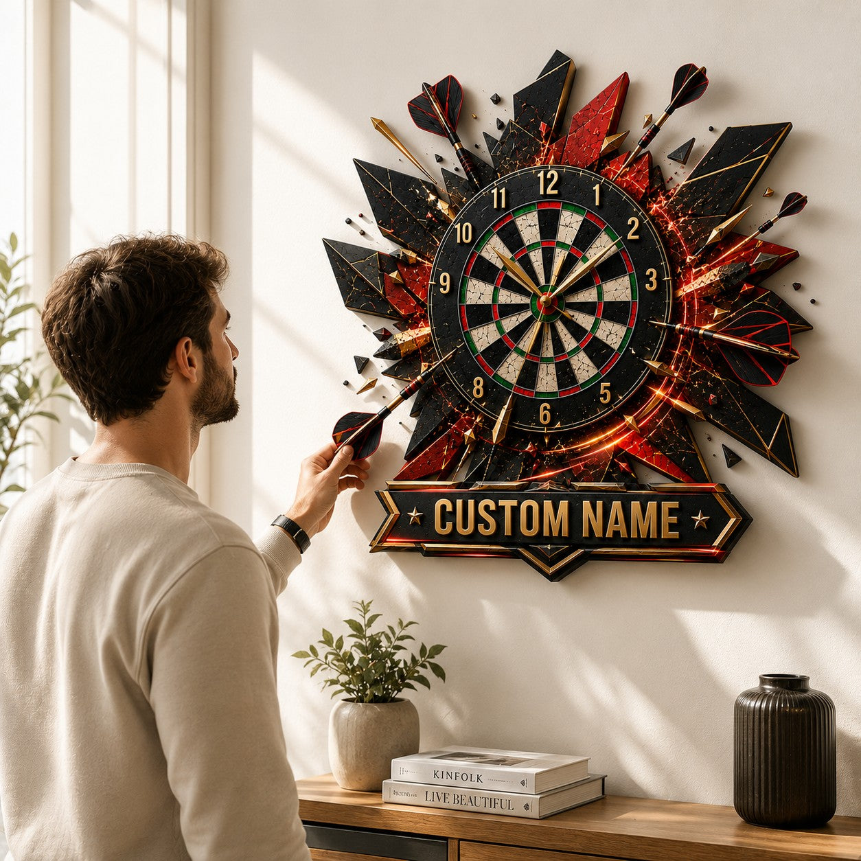 Personalized Darts Wall Clock with Custom Name — personalized with a custom name