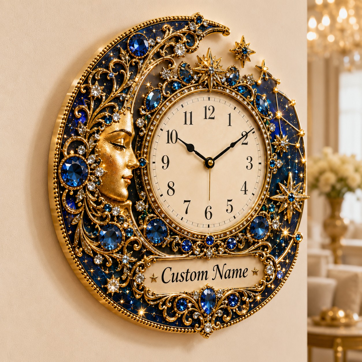 Personalized Celestial Wall Clock with Custom Name (Design 2) — personalized with a custom name