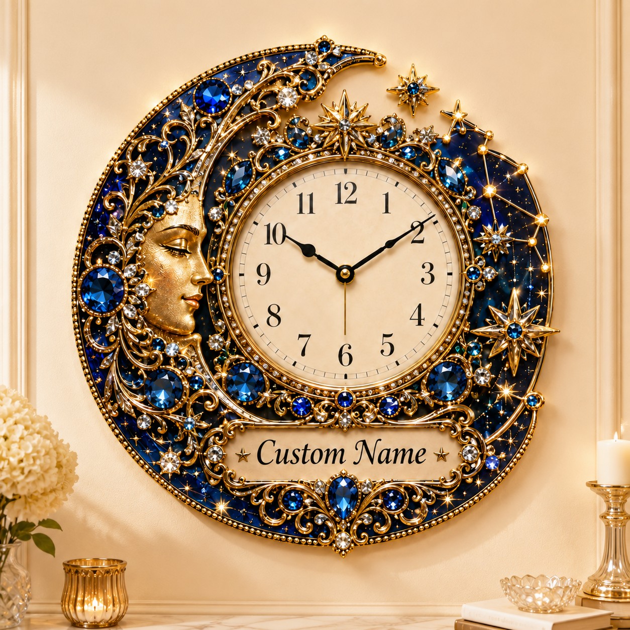 Personalized Celestial Wall Clock with Custom Name (Design 2) — personalized with a custom name