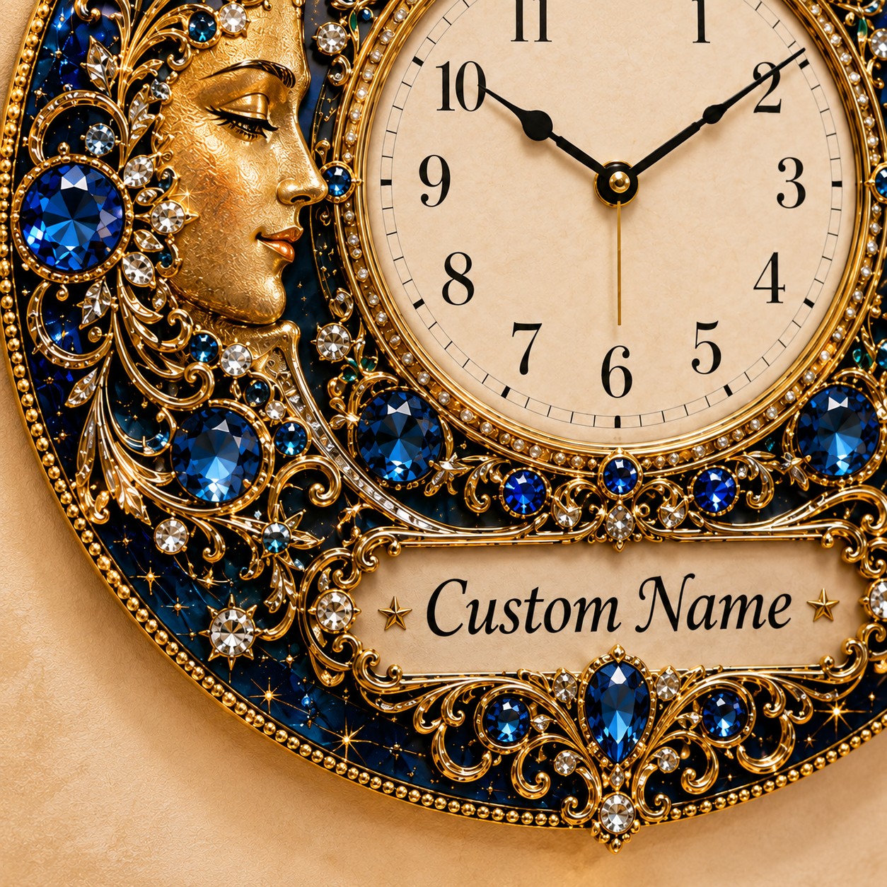 Personalized Celestial Wall Clock with Custom Name (Design 2) — personalized with a custom name