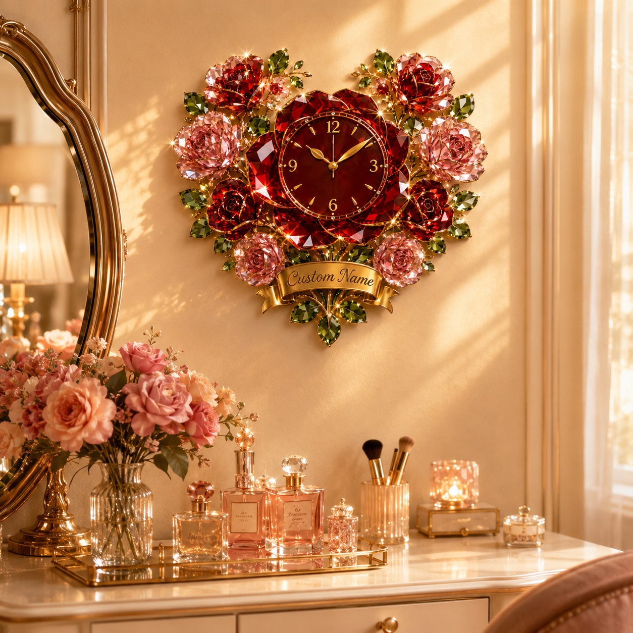 Personalized Rose Wall Clock with Custom Name — personalized with a custom name