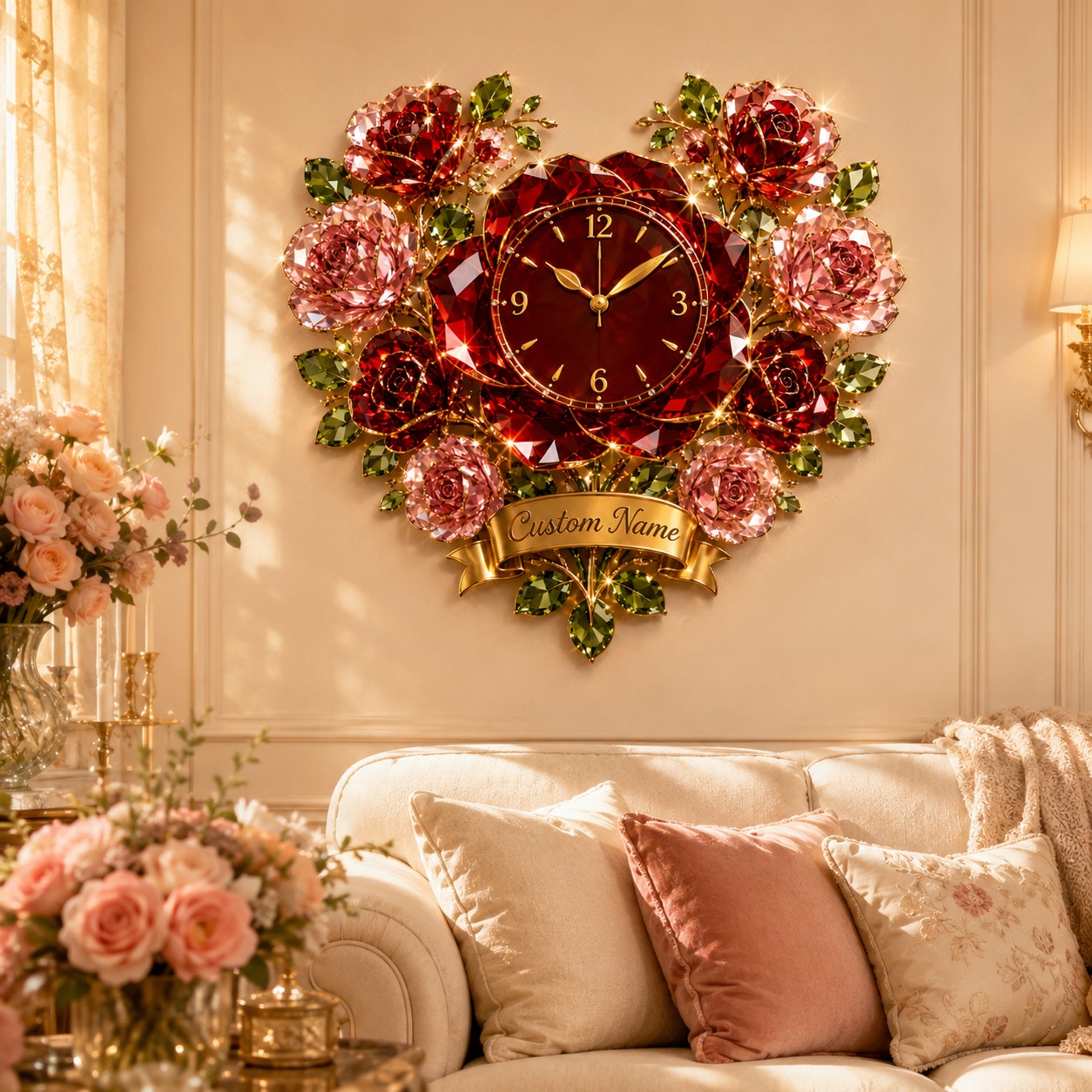 Personalized Rose Wall Clock with Custom Name — personalized with a custom name