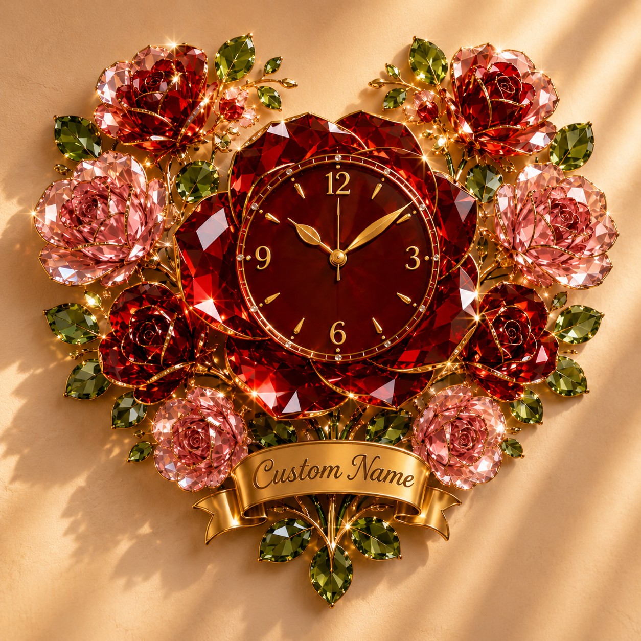 Personalized Rose Wall Clock with Custom Name — personalized with a custom name