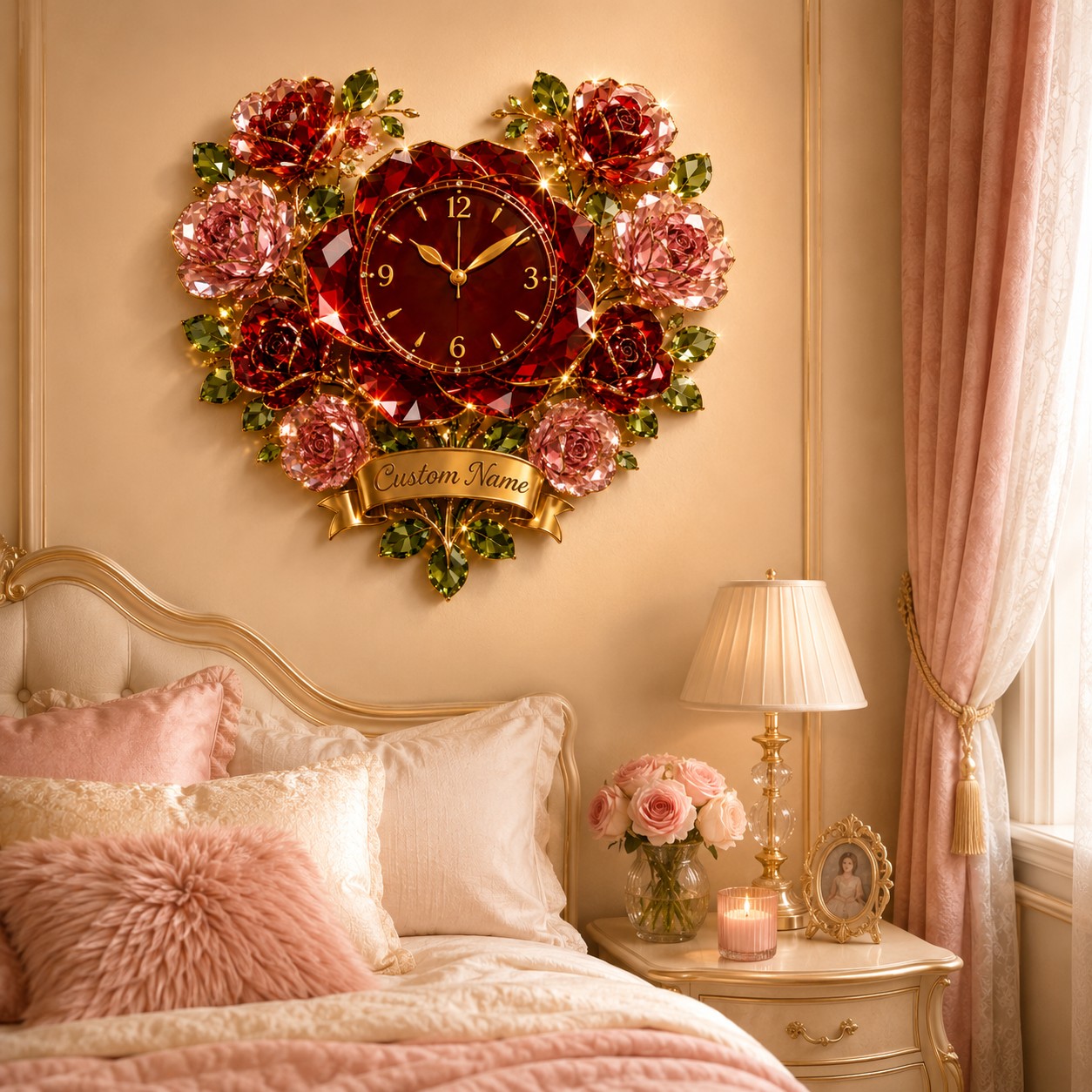 Personalized Rose Wall Clock with Custom Name — personalized with a custom name