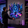 Personalized Cyberpunk Motorcycle Wall Clock with Custom Name — personalized with a custom name
