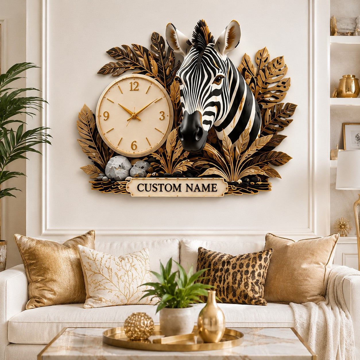 Personalized Zebra Collectors Wall Clock with Custom Name — personalized with a custom name