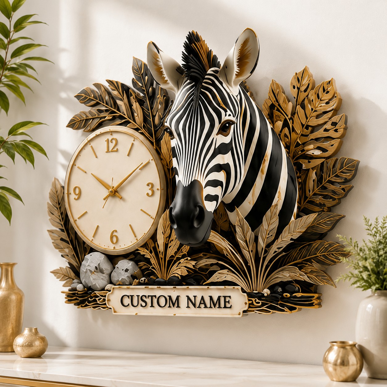 Personalized Zebra Collectors Wall Clock with Custom Name — personalized with a custom name
