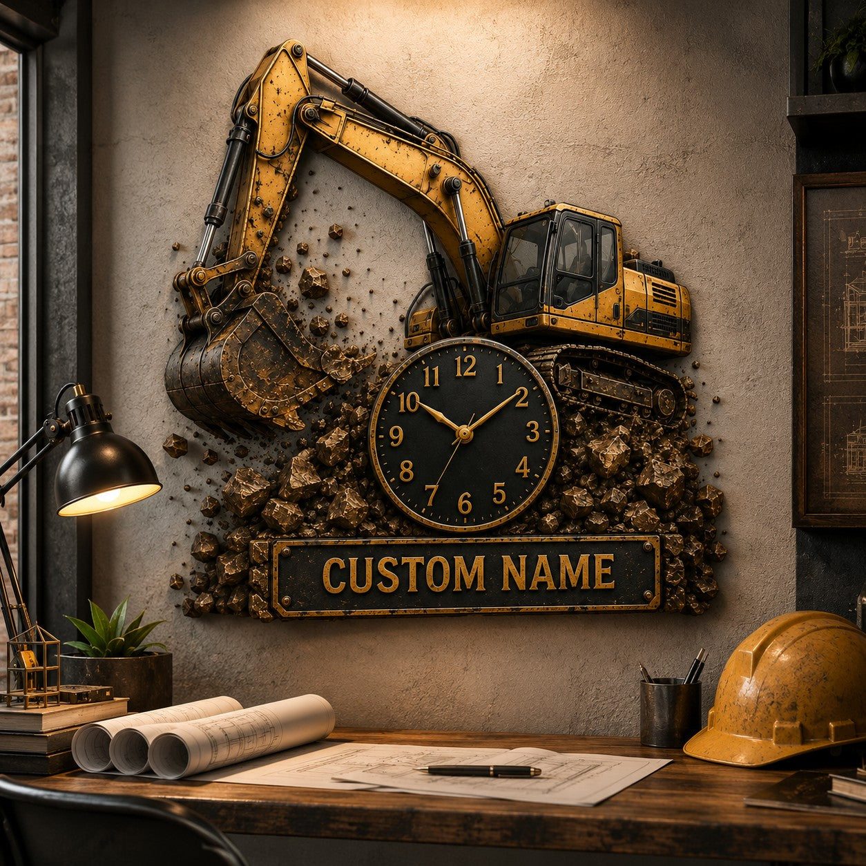 Personalized Construction Leadership Wall Clock with Custom Name — personalized with a custom name