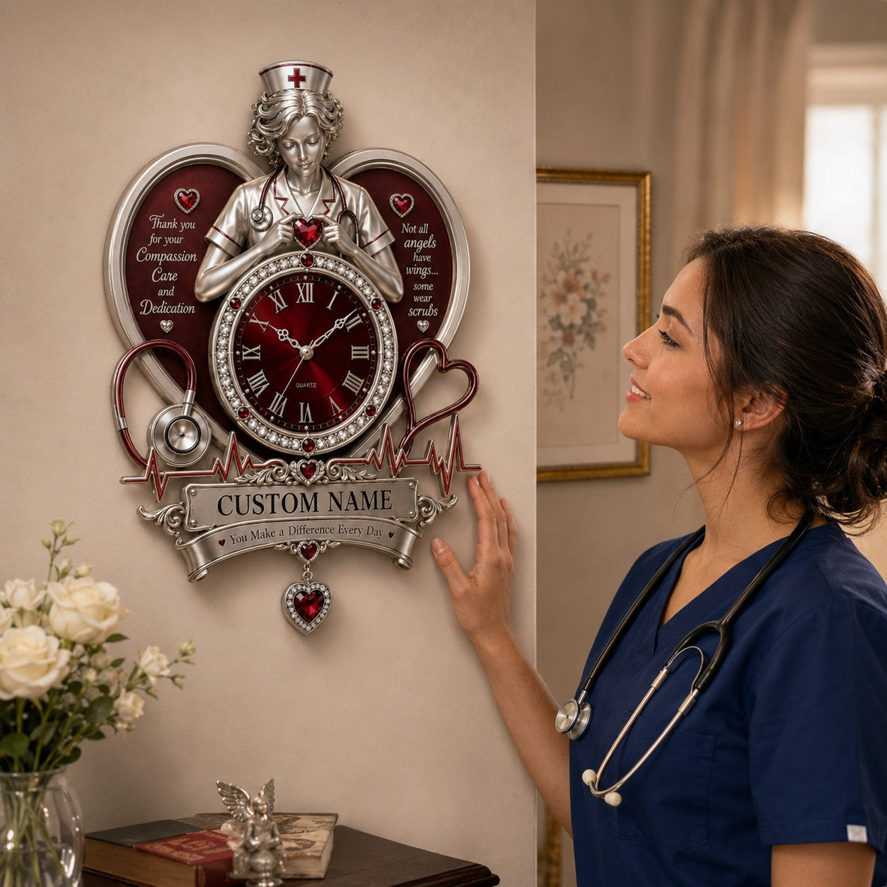 Personalized Nurse Wall Clock, Custom Name Gift for Nurses — personalized with a custom name