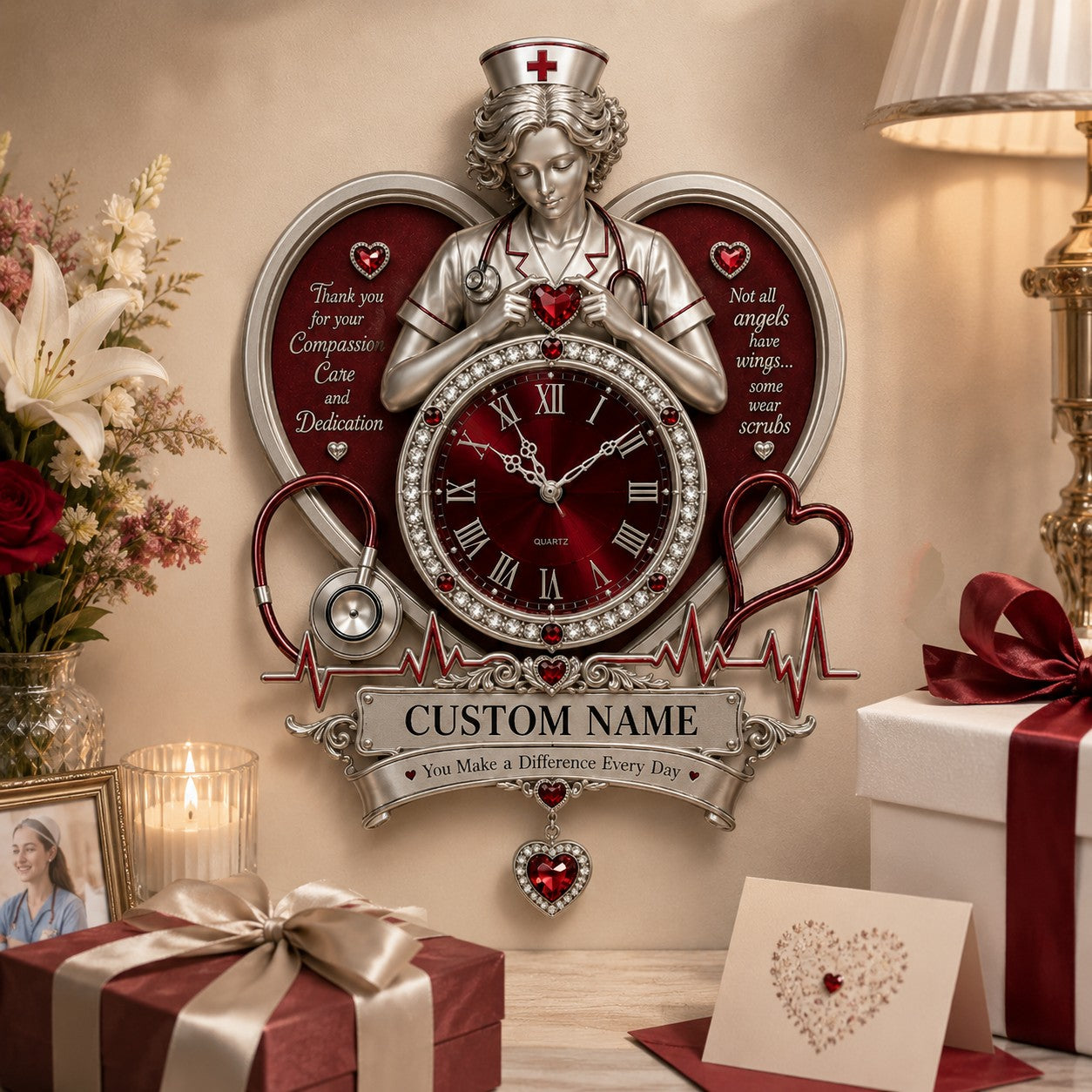 Personalized Nurse Wall Clock, Custom Name Gift for Nurses — personalized with a custom name