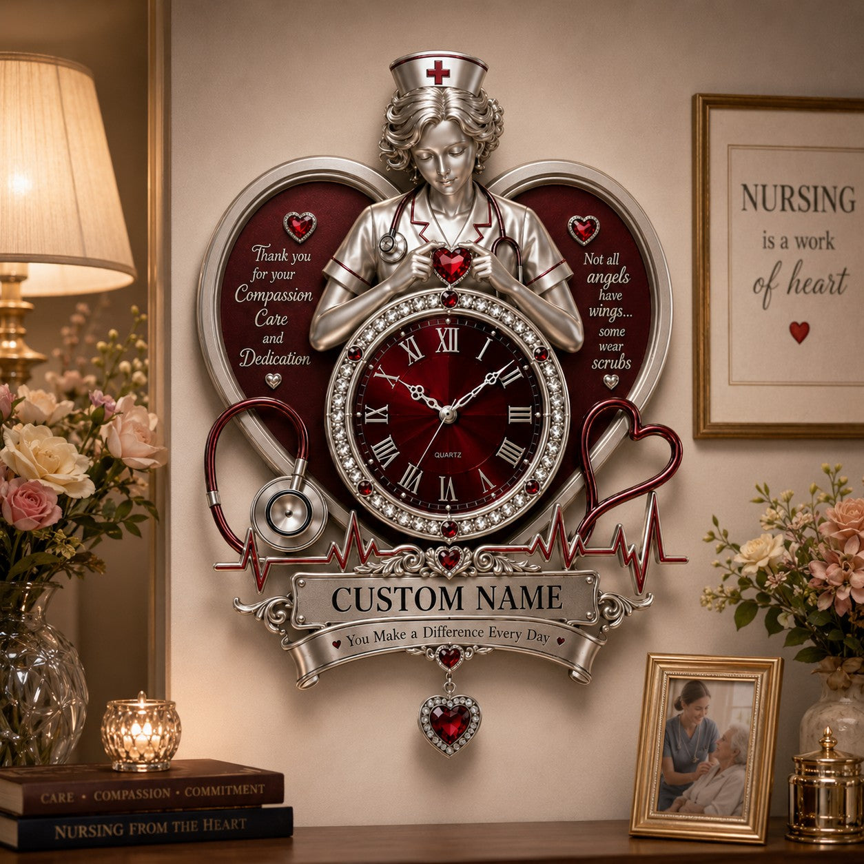 Personalized Nurse Wall Clock, Custom Name Gift for Nurses — personalized with a custom name