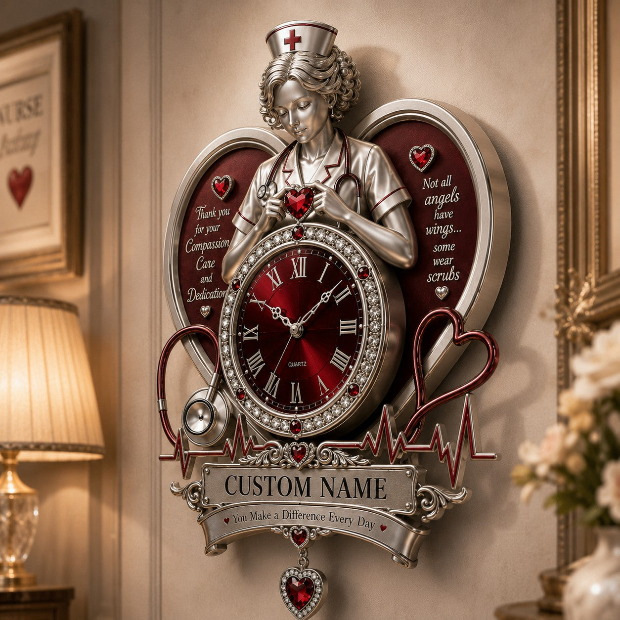 Personalized Nurse Wall Clock, Custom Name Gift for Nurses — personalized with a custom name